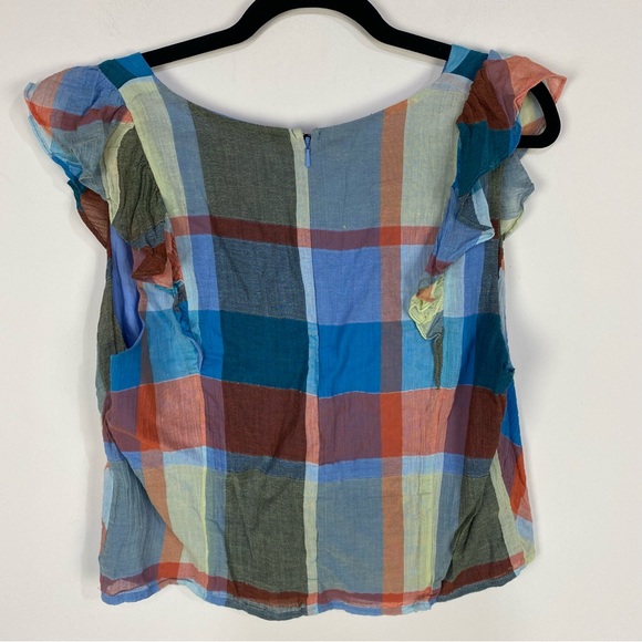 Maeve Anthropologie Plaid Checkered Ruffle Tank Top Blouse - Picture 2 of 3